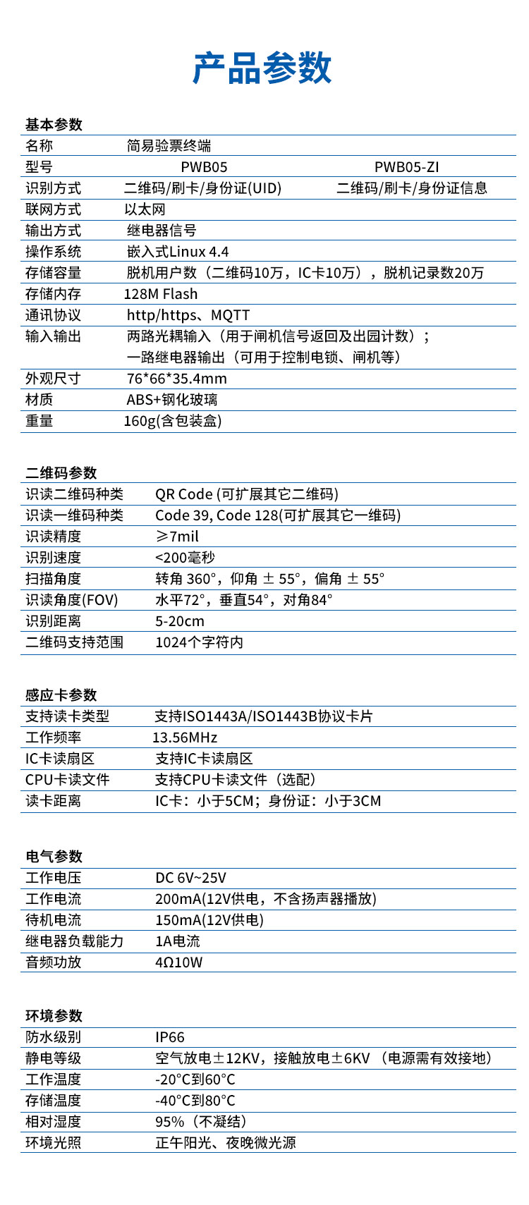 实名验票终端产品参数